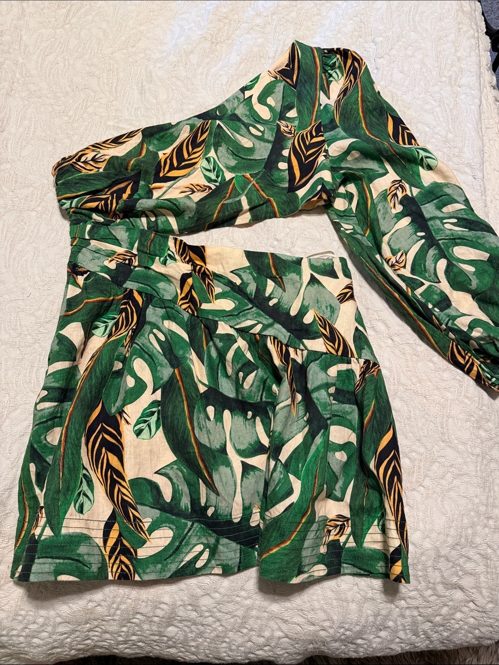 Farm Rio tropical leaves one shoulder cut out mini dress Large - Picture 2 of 10